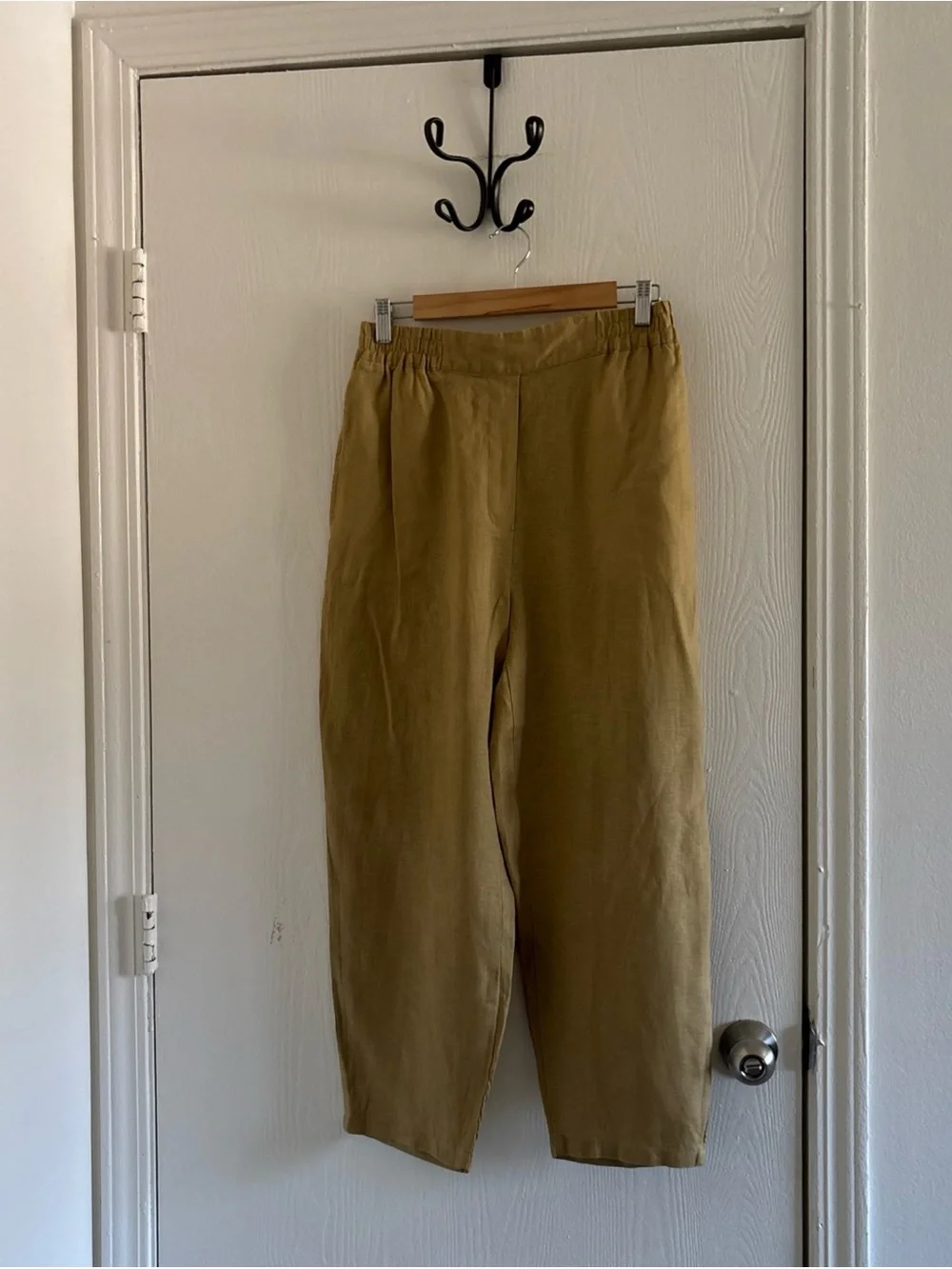 Zara 100% Linen Pull-On Pants Size M Camel Tan Pockets